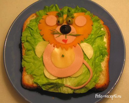 Лев Бутерброды для детского праздника и завтрака детей