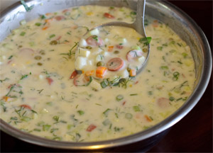 Пошаговый рецепт приготовления мясной окрошки на кефире